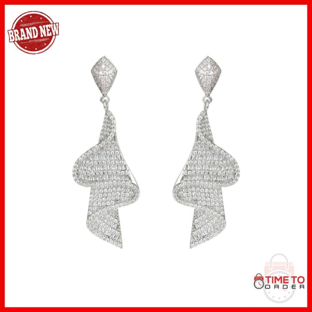 Spiral Wedding Cubic Zirconia Dangle Drop Earrings Luxury Dainty Rhinestone